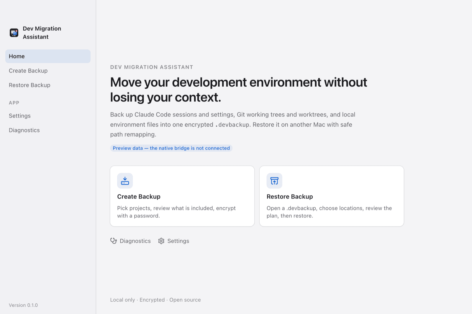Dev Migration Assistant interface