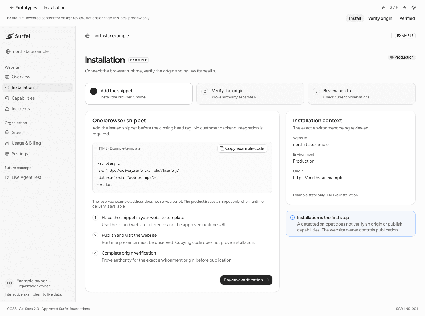 Integration setup prototype; sample data.
